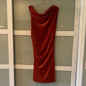 DKNY Rust Red Draped Velvet Sheath Dress